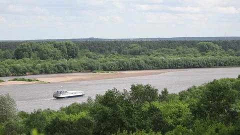 Summer view of the river floating pleasure boat Video stock 122161764