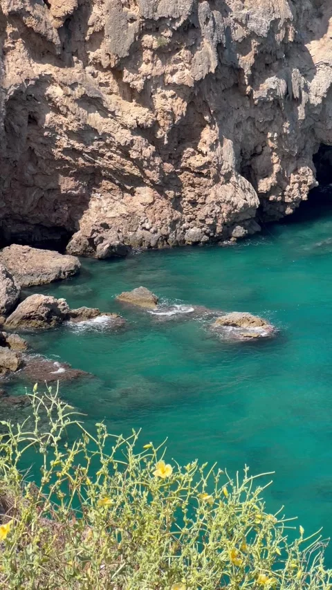 Summer view with rocks in turquoise sea Stock Footage 338166504