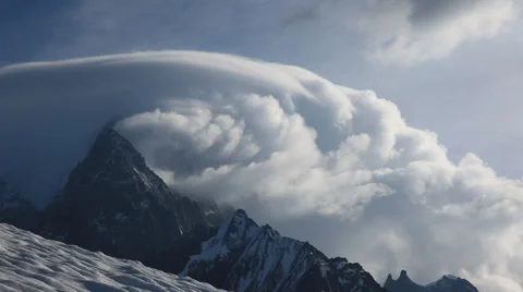 Summer view of snowcapped peaks in an alpine valley. Stock Footage 34448776