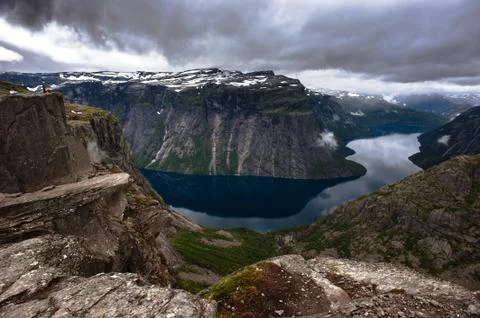 The summer view of trolltunga in odda, ringedalsvatnet lake, norway Stock Photos
