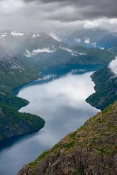 The summer view of trolltunga in odda, ringedalsvatnet lake, norway Stock Photos