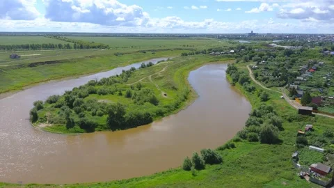 Summer Village and River Landscape Stock Footage 328964741