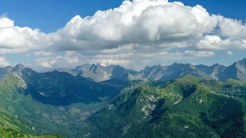 Summer Vista of Tatra Ranges - Dynamic Cloudscape  Verdant Slopes Stock Footage 282129093