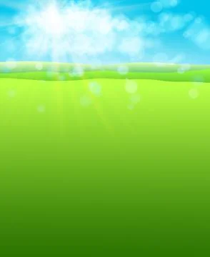 Summer warm background with sun and green field of grass. Vector. Illustrazione stock