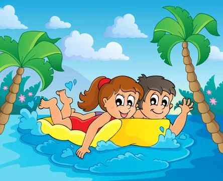 Summer water activity theme - illustration. Illustrazione stock