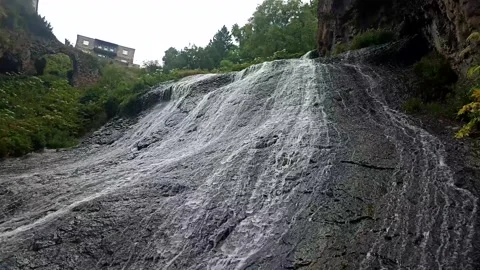 Summer water background, water drops, water reflection, waterfall in the nature Stock Footage 340503231