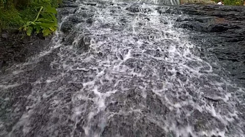 Summer water background, water drops, water reflection, waterfall in the nature Stock Footage 340503370