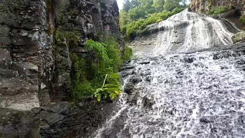 Summer water background, water drops, water reflection, waterfall in the nature Stock Footage 340503391