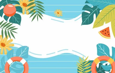 Summer Water Frame Background with Watermelon Floral Leaf and Copy Space Stock Illustration