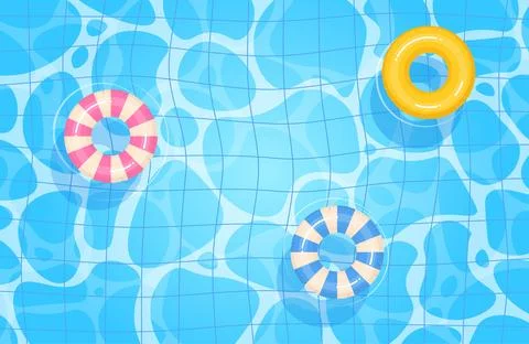 Summer water pool top view. Tubes float on waves. Frame with copy space for text Stock Illustration