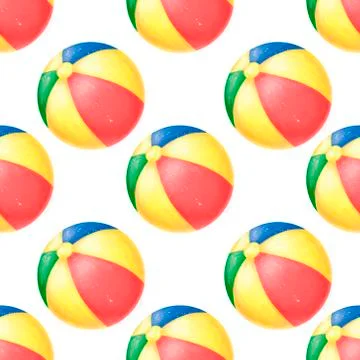 Summer watercolor beachball pattern with beach ball. Toy ball. Beach party. P Stock Illustration