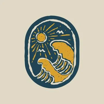 Summer wave beach badge patch pin graphic illustration vector art t-shirt des Illustrazione stock