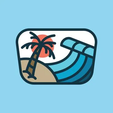 Summer wave sea beach surf badge patch pin graphic illustration vector art t- Illustrazione stock