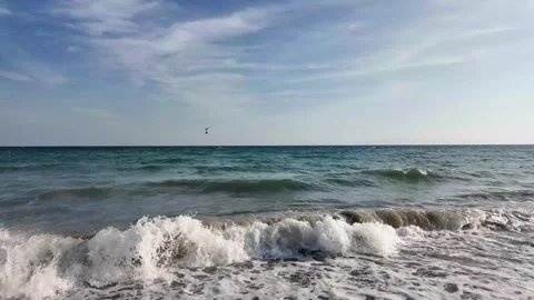 Summer Waves and Sandy Shore along Greek Coastline Stock Footage 332414966