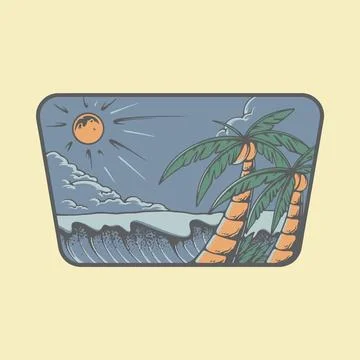 Summer waves graphic illustration vector art t-shirt design Stock Illustration