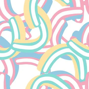 Summer weather seamless pattern with pink, yellow and blue rainbow shapes. Is イラスト素材