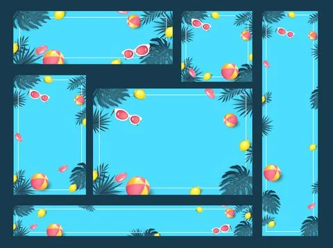 Summer web banner background template with summer tropical beach Elements a.. Stock Illustration