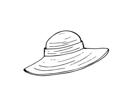 Summer wicker hat with wide brim. women hat protection from the sun. Hand-dra Stock Illustration