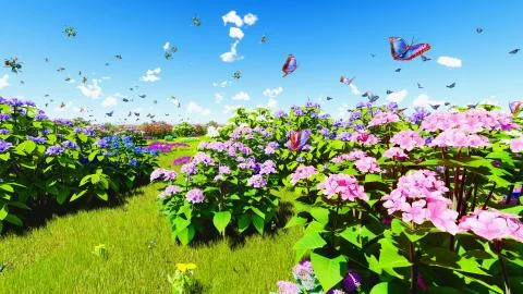 Summer wildflowers on meadow 3d rendering 库存插图