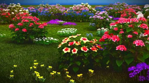 Summer wildflowers on meadow 3d rendering Illustrazione stock