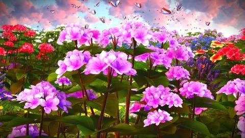 Summer wildflowers on meadow 3d rendering Stock Illustration