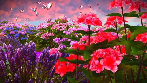 Summer wildflowers on meadow 3d rendering 스톡 일러스트