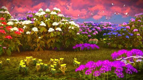 Summer wildflowers on meadow 3d rendering Stock Illustration