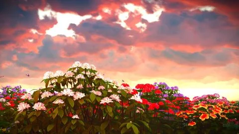 Summer wildflowers on meadow 3d rendering Stock Illustration