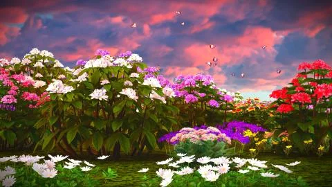Summer wildflowers on meadow 3d rendering 库存插图