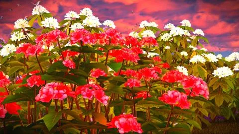 Summer wildflowers on meadow 3d rendering Stock Illustration