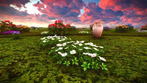 Summer wildflowers on meadow 3d rendering Stock Illustration
