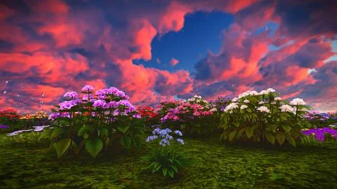 Summer wildflowers on meadow 3d rendering Illustrazione stock