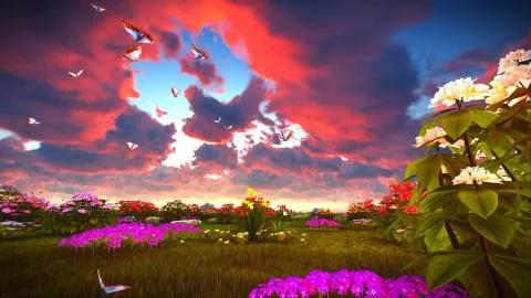 Summer wildflowers on meadow 3d rendering Stock Illustration