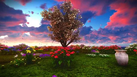 Summer wildflowers on meadow 3d rendering Stock Illustration