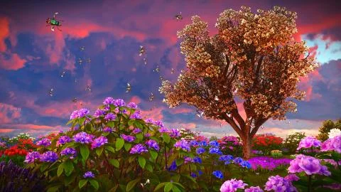 Summer wildflowers on meadow 3d rendering Stock Illustration