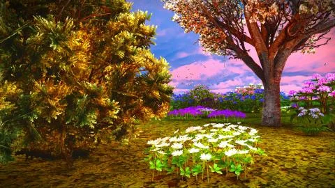 Summer wildflowers on meadow 3d rendering Stock Illustration