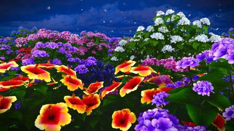 Summer wildflowers on meadow 3d rendering Stock Illustration