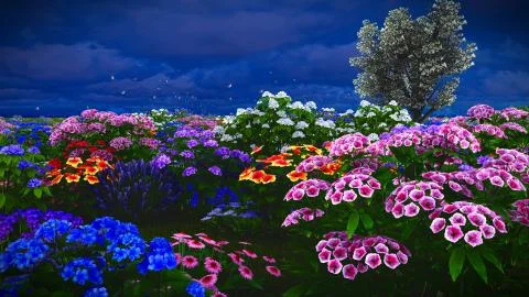 Summer wildflowers on meadow 3d rendering Stock Illustration