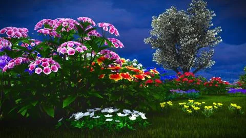 Summer wildflowers on meadow 3d rendering Stock Illustration