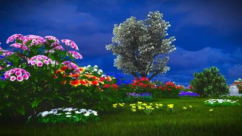 Summer wildflowers on meadow 3d rendering イラスト素材