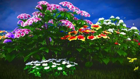 Summer wildflowers on meadow 3d rendering Stock Illustration