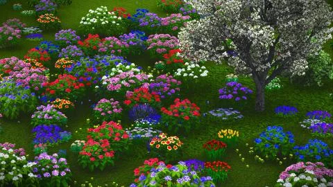 Summer wildflowers on meadow 3d rendering Stock Illustration