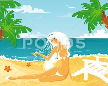 Summer woman in swimsuit Stock Illustration