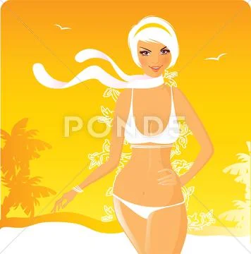 Summer woman in swimsuit Stock Illustration