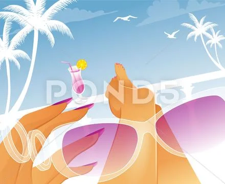 Summer woman in swimsuit Stock Illustration