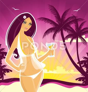 Summer woman in swimsuit Stock Illustration
