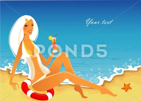 Summer woman in swimsuit Stock Illustration