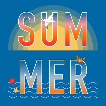 Summer word with crab Stock Illustration