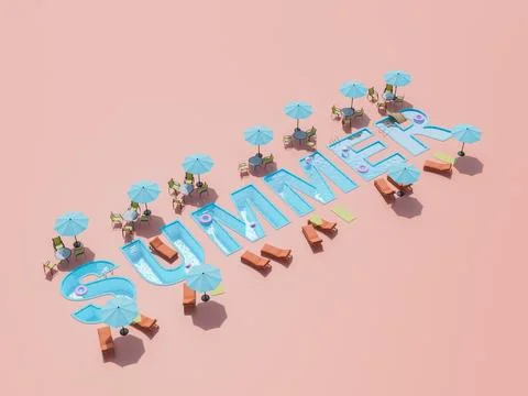 SUMMER word in the shape of a swimming pool 스톡 일러스트