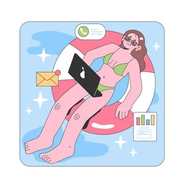 Summer work vibes. Flat vector illustration. イラスト素材